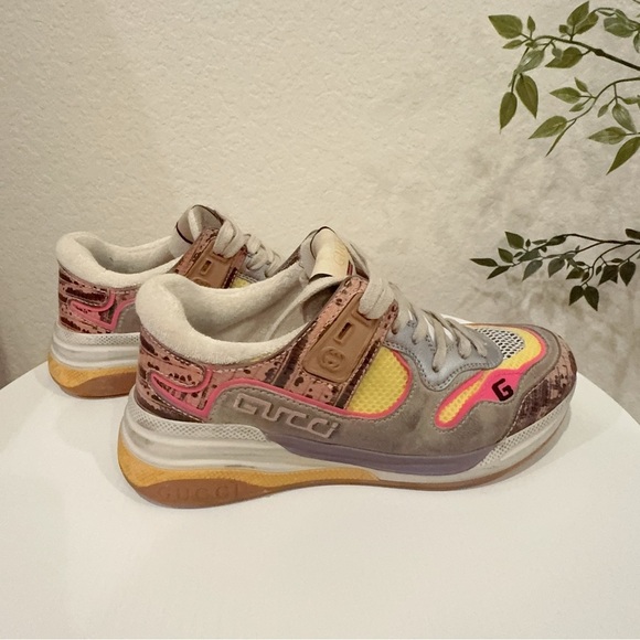 Authentic Gucci Ultrapace Pink Multi Leather Metallic Snake Print Sneaker 36.5 - Picture 8 of 10